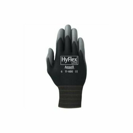 ANSELL HyFlex 11-600 Gloves, Coated Palm Style, Size 9, Nylon/Polyurethane, Black/Grey, 12PK 103362